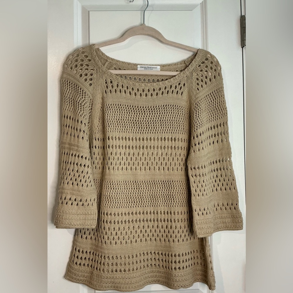 Amina Rubinacci Women’s Open Knit Cotton 3/4 Sleeve Sweater Size 44/US8